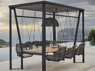 Skyline Design Horizon Pergola with Lamp Hanging Chairs & Teak Table SK23559DGST