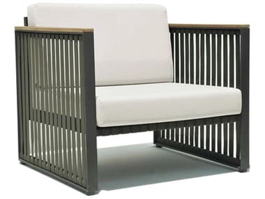 Skyline Design Horizon Dark Gray Strap Teak Arm Aluminum Cushion Lounge Chair SK23801DGST