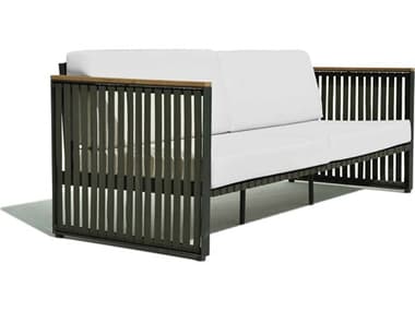 Skyline Design Horizon Dark Gray Strap Teak Arm Aluminum Cushion Sofa SK23803DGST