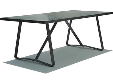 Skyline Design Horizon Dark Gray Strap Teak Arm Aluminum Rectangular Dining Table SK23811DGSTGL