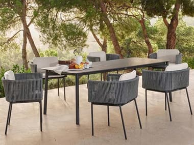 Skyline Design Boston Grey Strap Aluminum Dining Set SK24160CMABO7PC