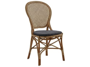 Sika Indoor Originals Rattan Brown Upholstered Armless Dining Chair & Dark Grey Cushion Set SKAKIT1006AA636