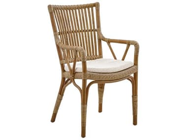 Sika Indoor Originals Rattan Brown Upholstered Arm Dining Chair & Sand Cushion Set SKAKIT1012AA631