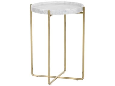 Sunpan Ikon Round Marble White Gold End Table SPN102096