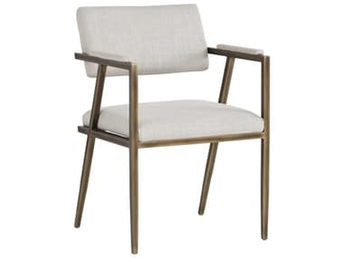 Sunpan Irongate Ventouz Beige Fabric Upholstered Arm Dining Chair SPN102778