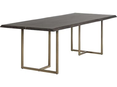 Sunpan Mixt Donnelly 95" Rectangular Wood Brown Antique Brass Dining Table SPN103315