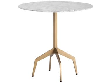 Sunpan Modern Home Mixt White / Antique Brass 31'' Wide Round Dining Table SPN103328
