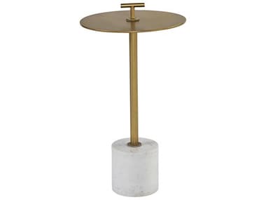 Sunpan Irongate Sia 13" Round Metal White Brass End Table SPN103485