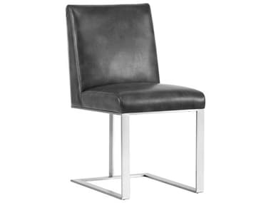Sunpan Ikon Dean Leather Gray Upholstered Side Dining Chair SPN103774