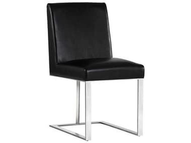 Sunpan Ikon Dean Leather Black Upholstered Side Dining Chair SPN103784