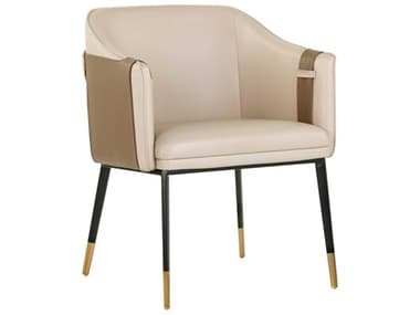 Sunpan Ikon Carter Leather Beige Upholstered Arm Dining Chair SPN103789