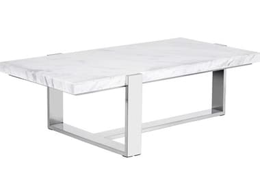 Sunpan Ikon Tribecca 50" Rectangular Marble White Polished Steel Coffee Table SPN104430