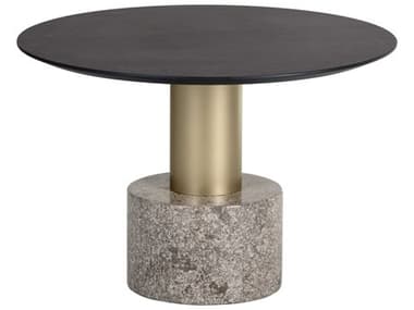Sunpan Artezia Monaco 23" Round Wood Grey Gold Coffee Table SPN104627