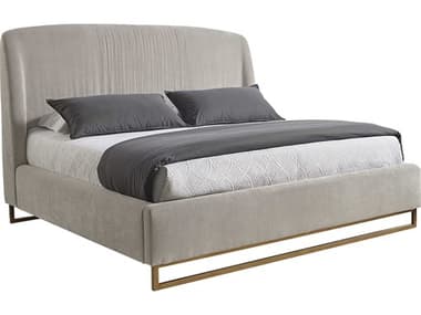 Sunpan Mixt Nevin Polo Club Stone Antique Brass Gray Upholstered King Platform Bed SPN104650