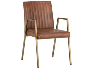 Sunpan Modern Home Ikon Bravo Cognac / Antique Brass Arm Dining Chair SPN104693