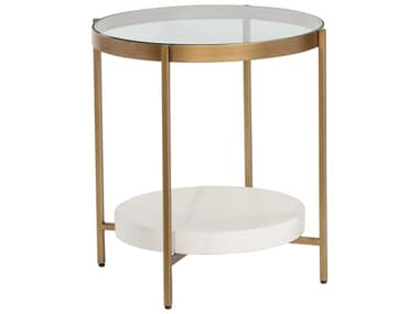Sunpan Modern Home Mixt White / Antique Brass 23'' Wide Round End Table SPN105014