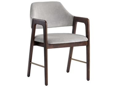 Sunpan Zenn Milton Rubberwood Gray Fabric Upholstered Arm Dining Chair SPN105210