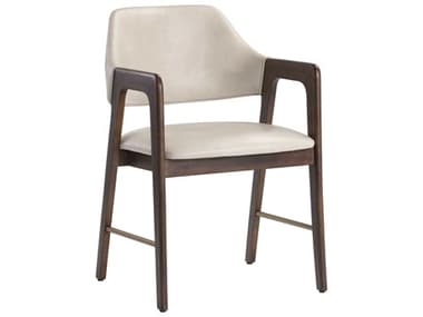 Sunpan Zenn Milton Rubberwood Beige Fabric Upholstered Arm Dining Chair SPN105211