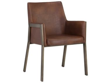 Sunpan Modern Home Ikon Bravo Cognac / Antique Brass Arm Dining Chair SPN105286
