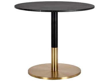Sunpan Ikon Massie 35" Round Marble Black Gold Dining Table SPN105315