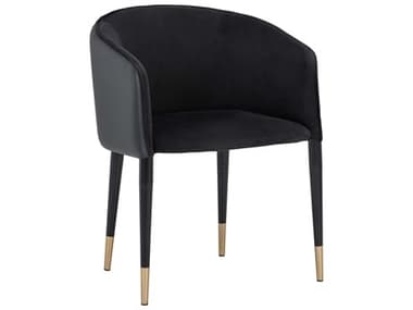 Sunpan Ikon Asher Leather Black Upholstered Arm Dining Chair SPN105317