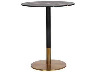 Sunpan Ikon 35" Black Gold Round Marble Bar Table SPN105681