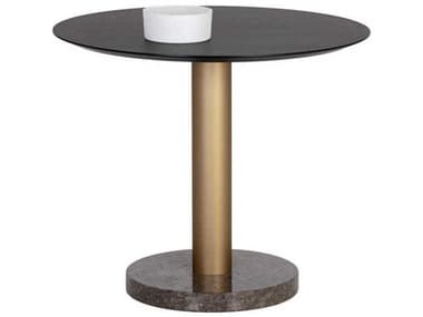 Sunpan Monaco 35" Round Gold Grey Marble Charcoal Dining Table SPN105878