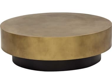 Sunpan Bernaby 43&quot; Round Metal Antique Brass Black Coffee Table SPN106005