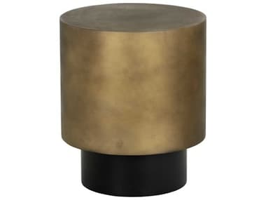 Sunpan Bernaby 18" Round Metal Antique Brass Black End Table SPN106006