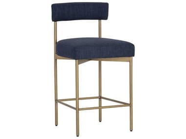 Sunpan Seneca Antique Brass Arena Navy Upholstered Counter Stool SPN106060