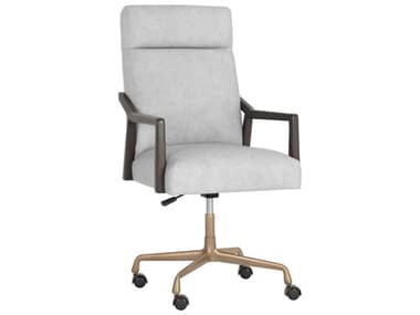 Sunpan Westport Gray Leather Adjustable Swivel Executive Desk Chair SPN106092