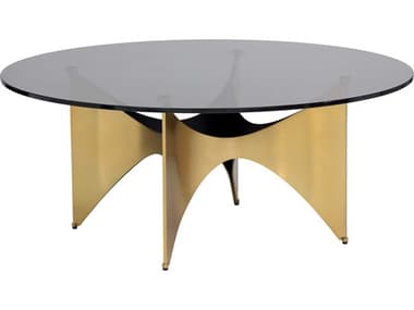 Sunpan Ikon London 40" Round Glass Gold Smoked Coffee Table SPN106164