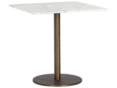 Sunpan Ikon Enco 30" Square Marble White Antique Bronze Dining Table SPN106293