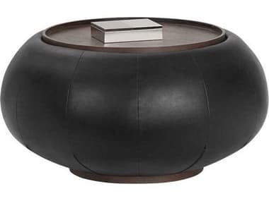Sunpan Zenzi 34" Round Faux Leather Bravo Black Coffee Table SPN106398