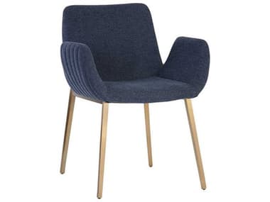 Sunpan Lucano Blue Fabric Upholstered Arm Dining Chair SPN106475