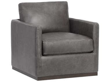 Sunpan Portman Swivel Gray Leather Accent Chair SPN106484