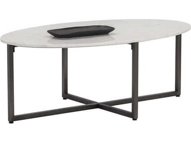 Sunpan Kiara Oval Marble White Gunmetal Coffee Table SPN106523