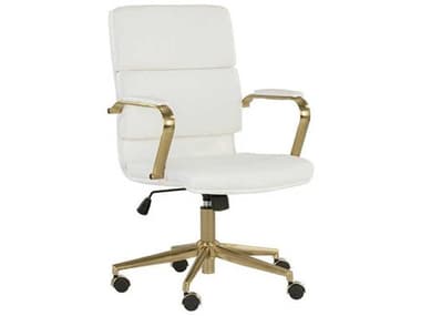 Sunpan Kleo White Faux Leather Swivel Computer Office Chair SPN106655