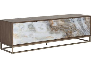 Sunpan Fuentes 71" Oak Wood Brown Brass Media Console SPN106751