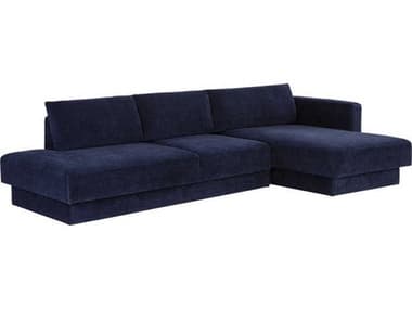 Sunpan Tecoma 129" Wide Blue Fabric Upholstered Sectional Sofa with RAF Chaise SPN106845