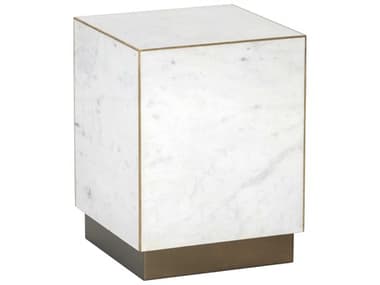 Sunpan Daines 16" Square Marble White Antique Brass End Table SPN107023