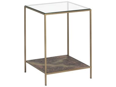 Sunpan Concord 18" Square Glass Clear Antique Brass End Table SPN107033