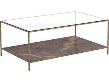 Sunpan Concord 48" Rectangular Glass Clear Antique Brass Coffee Table SPN107034