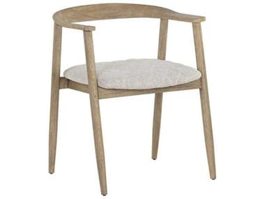 Sunpan Jeremy Oak Wood Beige Upholstered Arm Dining Chair SPN107283