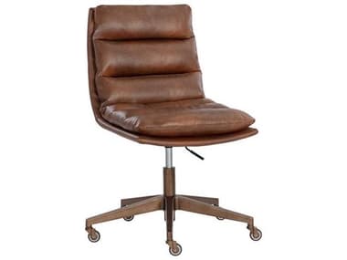 Sunpan Stinson Brown Faux Leather Adjustable Swivel Computer Office Chair SPN107507