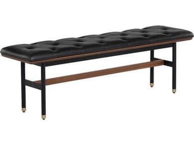 Sunpan Staten 55" Black Faux Leather Upholstered Accent Bench SPN107612