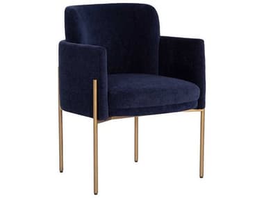 Sunpan Richie Blue Fabric Upholstered Arm Dining Chair SPN107665