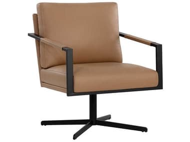 Sunpan Randy 25" Swivel Brown Leather Accent Chair SPN107693