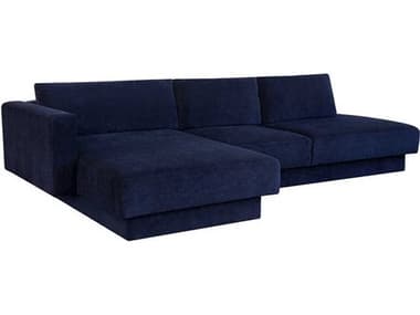 Sunpan Tecoma 129" Wide Blue Fabric Upholstered Sectional Sofa with LAF Chaise SPN107797