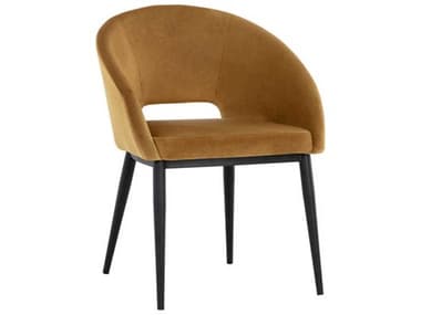 Sunpan Thatcher Gold Fabric Upholstered Arm Dining Chair SPN107978